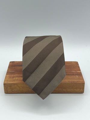 Drake's - Woven Silk Jacquard -  Brown and Beige Stripes Tie #5378