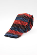 Cruciani & Bella 100% Knitted Silk Brown, Navy Blue and Rust stripe knitted tie Handmade in Italy 6 cm x 145 cm
