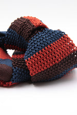 Brown, Navy Blue and Rust stripe knitted tie