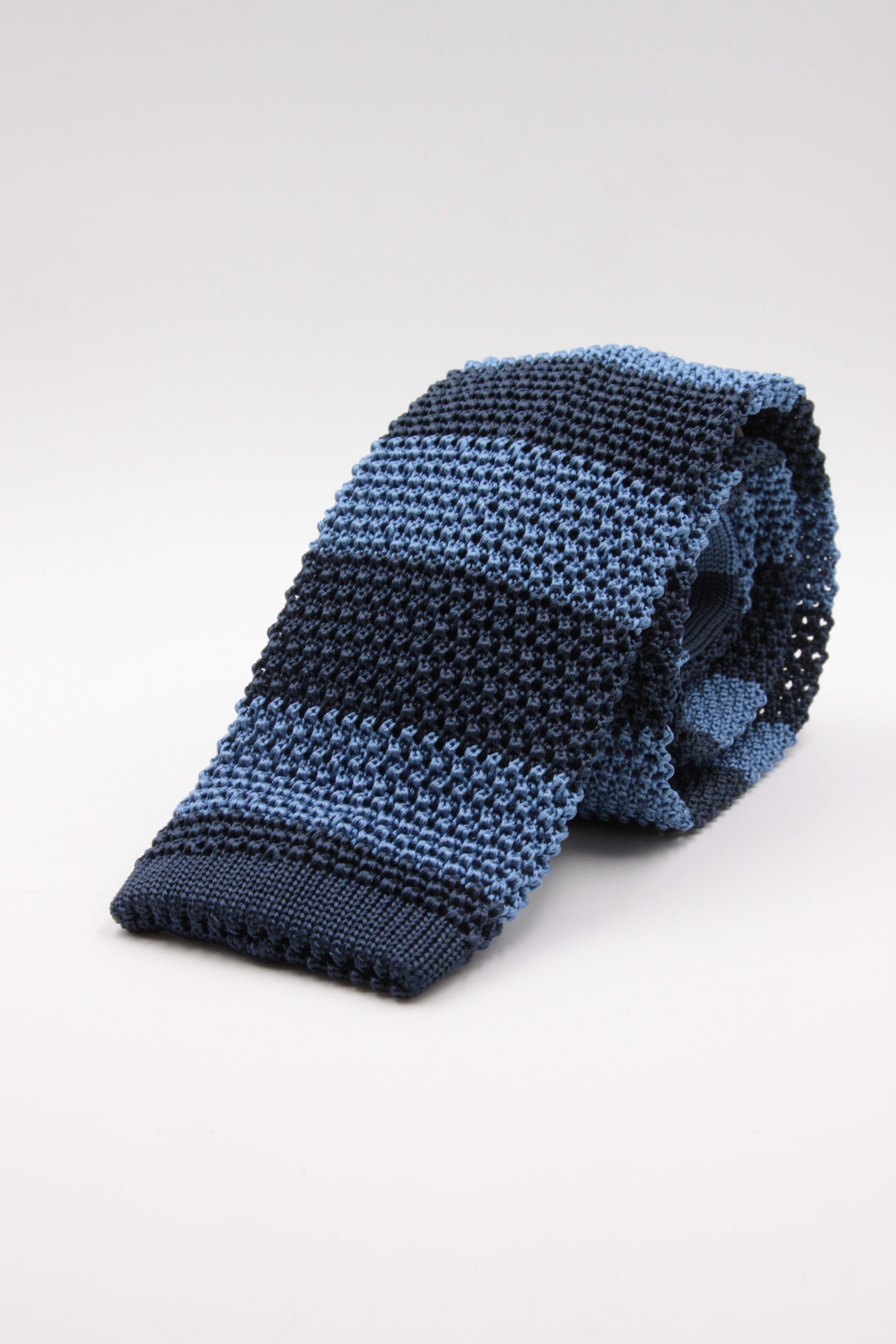 Blue navy and light blue stripe knitted tie