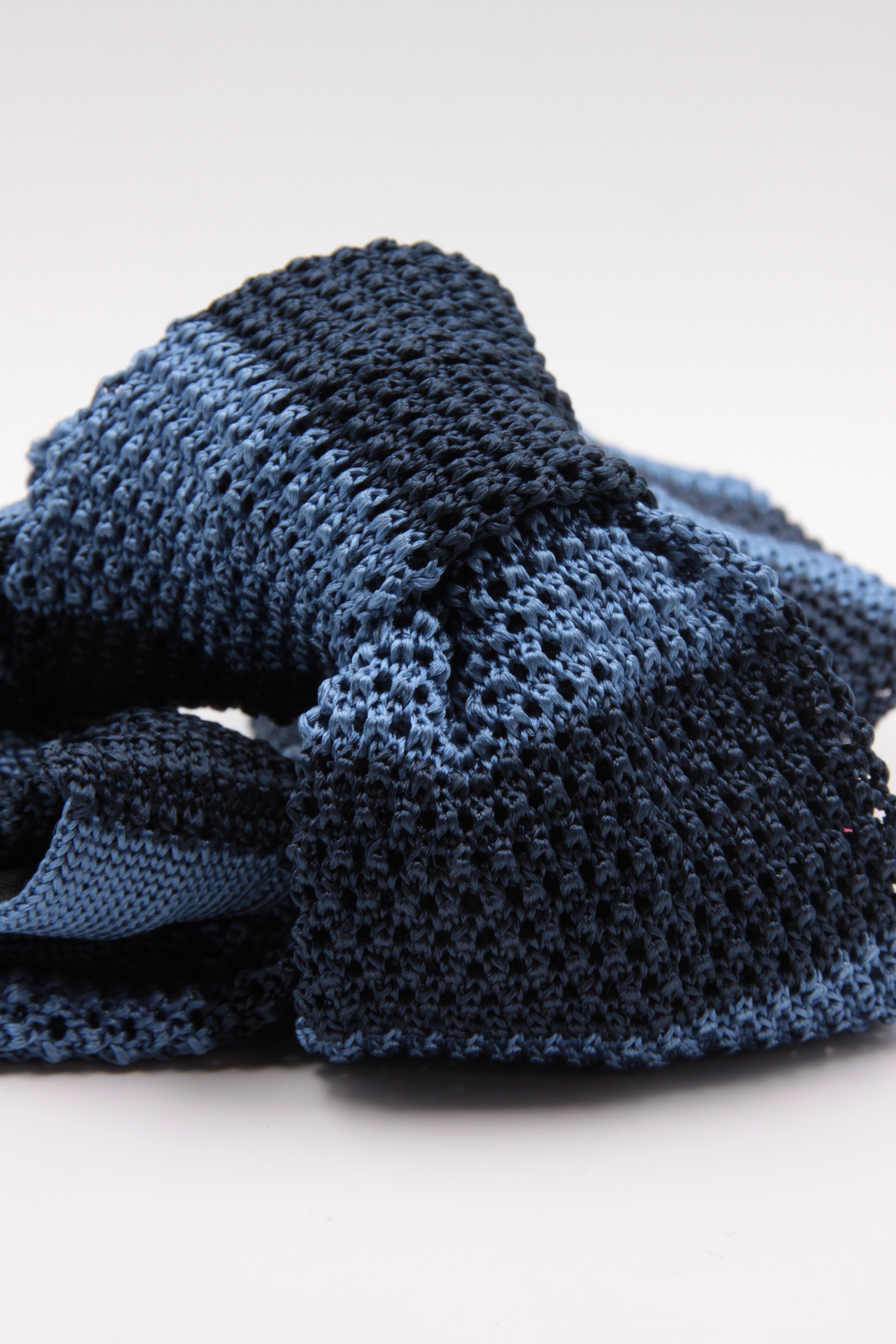 Blue navy and light blue stripe knitted tie