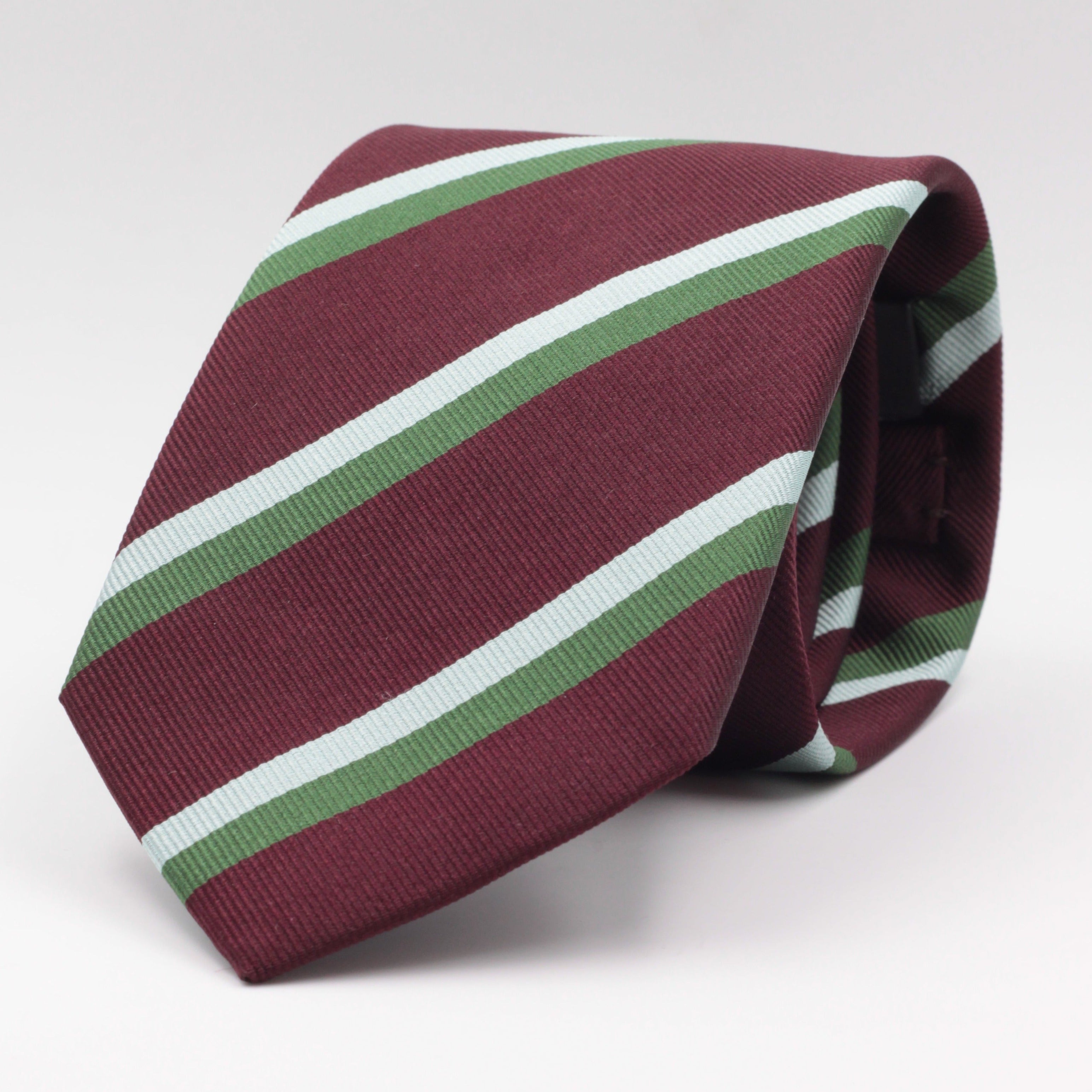 Burgundy, Olive green and Light Blue stripe tie