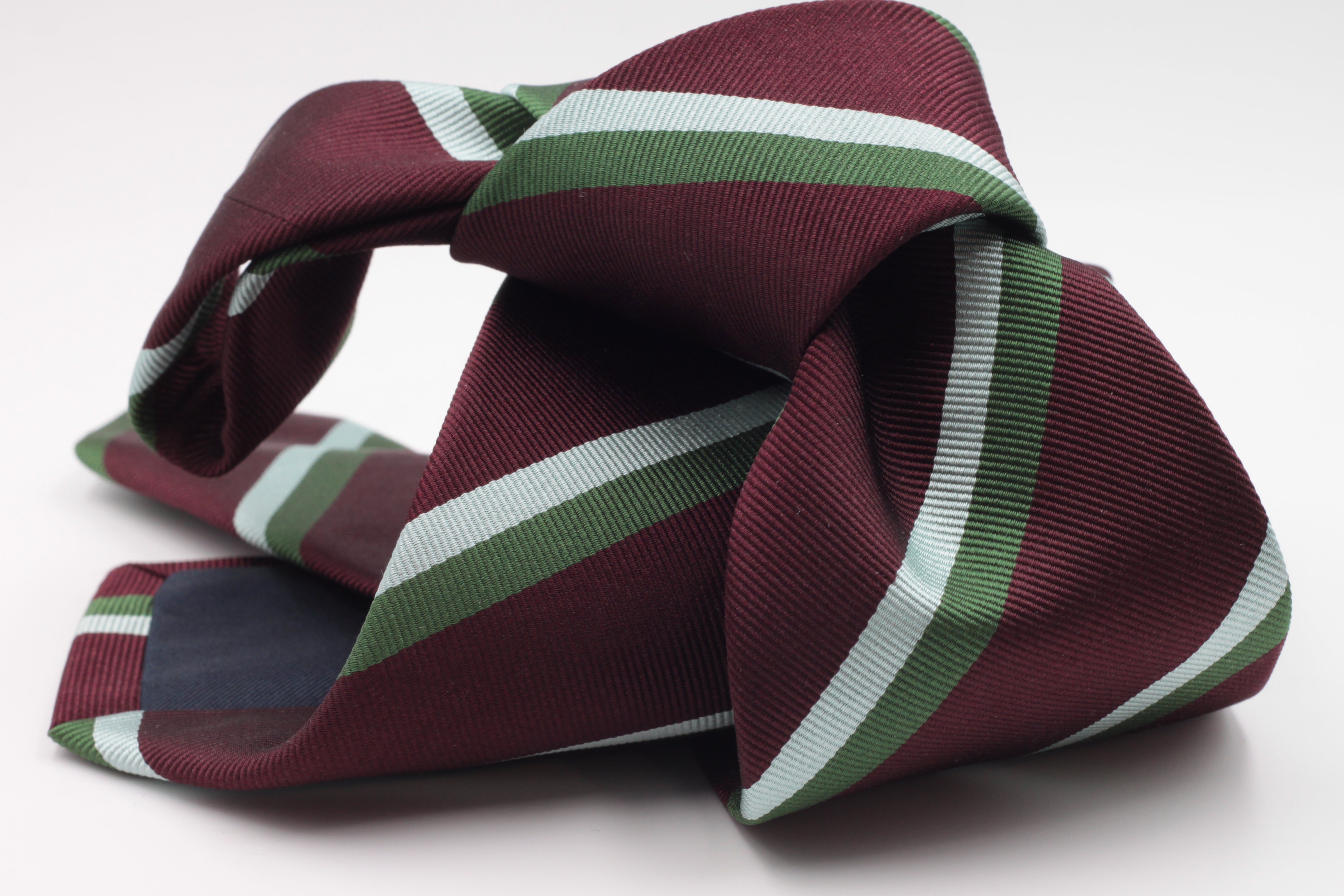 Burgundy, Olive green and Light Blue stripe tie