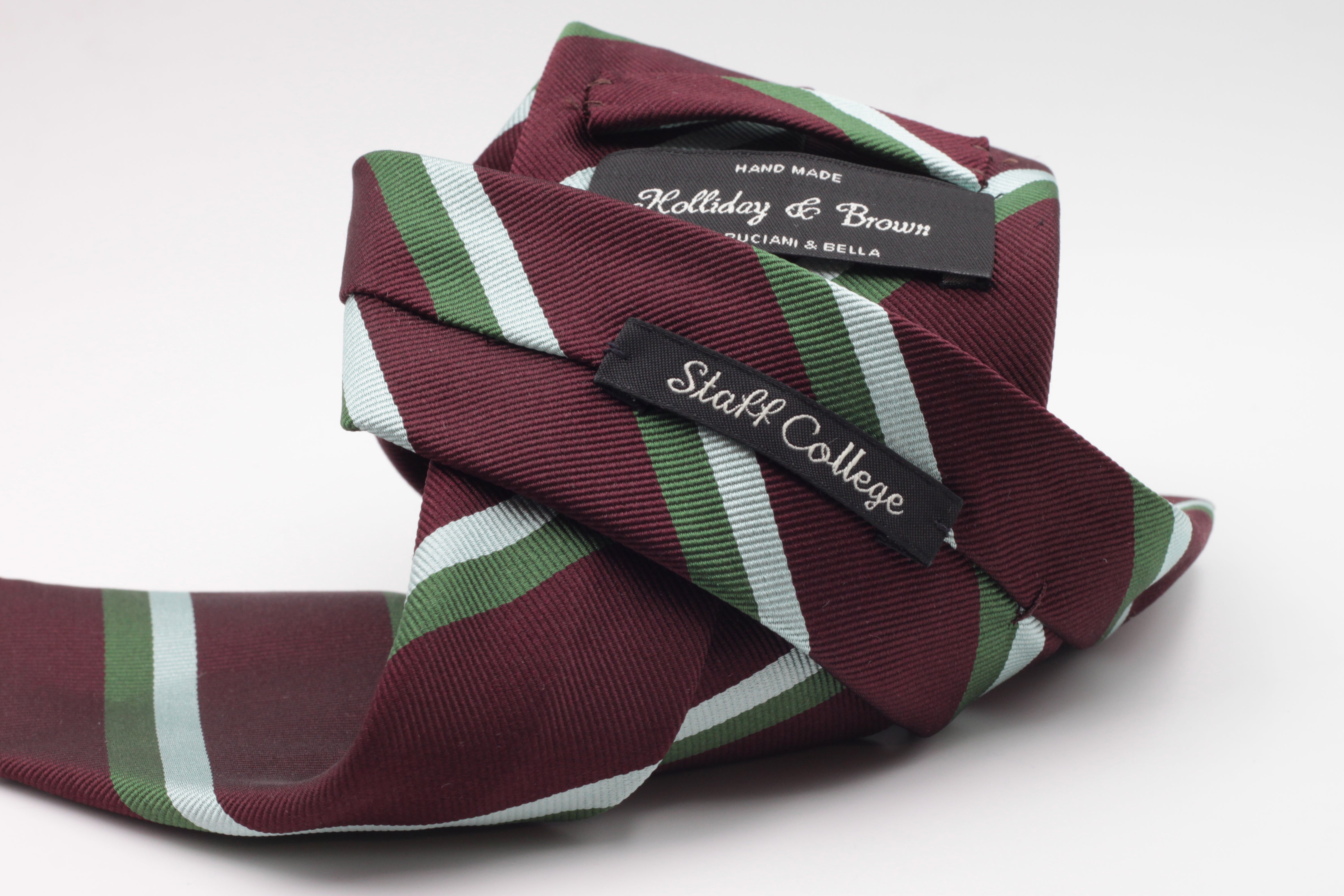 Burgundy, Olive green and Light Blue stripe tie