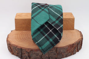 Green, black and white tartan  tie