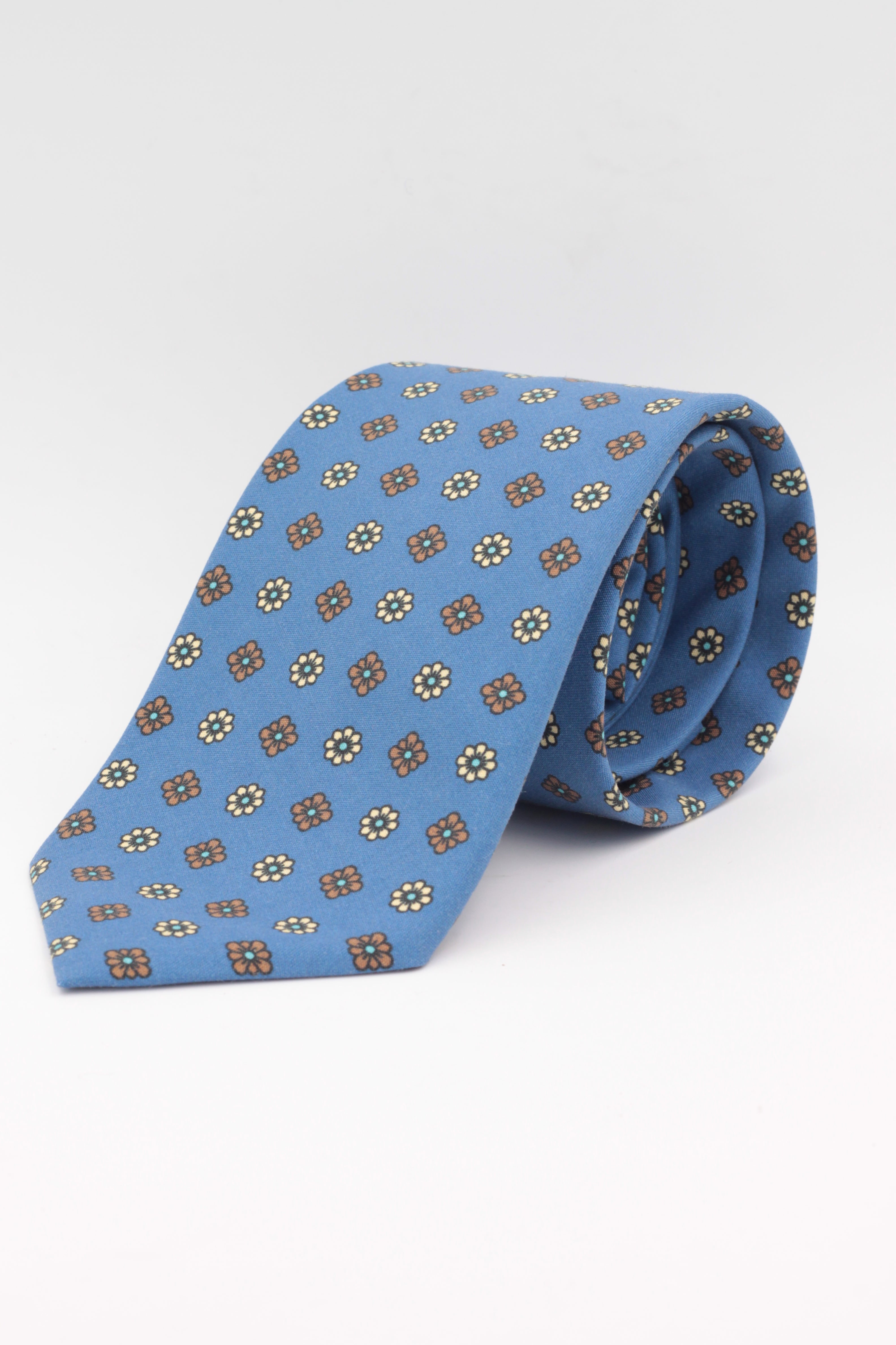 Light Blue, yellow and brown flower print tie