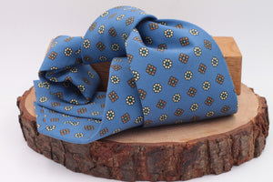 Light Blue, yellow and brown flower print tie