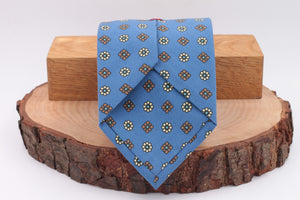 Light Blue, yellow and brown flower print tie