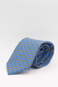 Light blue, yellow and green flower print tie