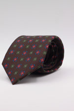 Brown, green, red and royal blue motif tie