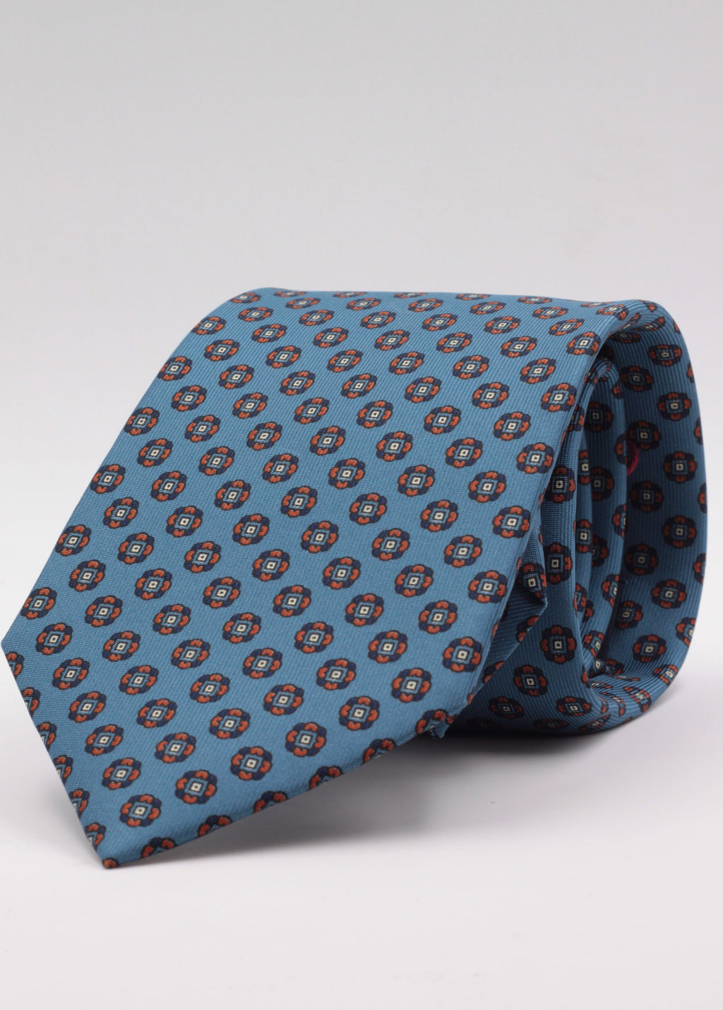 Royal blue, blue navy and orange motif tie