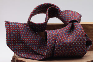 Burgundy, white and turquoise floral motif tie