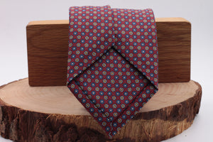Burgundy, white and turquoise floral motif tie