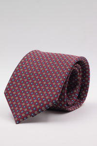 Burgundy, white and turquoise floral motif tie