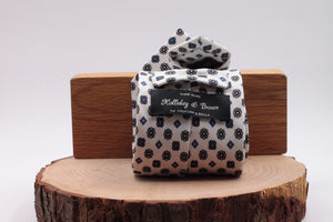 White, royal blue and grey motif tie