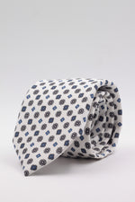 White, royal blue and grey motif tie