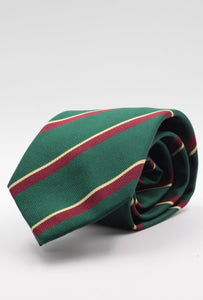 Holliday & Brown for Cruciani & Bella 100% Silk Jacquard  Regimental " Royal Marine Light Infantry" Green, Yellow and Burgundy stripe tie Handmade in Italy 8 cm x 150 cm