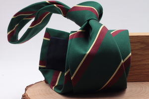 Holliday & Brown for Cruciani & Bella 100% Silk Jacquard  Regimental " Royal Marine Light Infantry" Green, Yellow and Burgundy stripe tie Handmade in Italy 8 cm x 150 cm