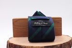 Holliday & Brown for Cruciani & Bella 100% Silk Jacquard  "Leinster Regiment" Navy blue  and green stripe tie Handmade in Italy 8 cm x 150 cm