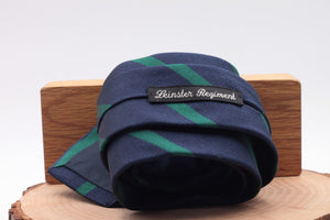 Holliday & Brown for Cruciani & Bella 100% Silk Jacquard  "Leinster Regiment" Navy blue  and green stripe tie Handmade in Italy 8 cm x 150 cm