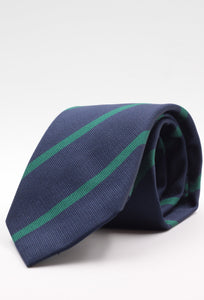 Holliday & Brown for Cruciani & Bella 100% Silk Jacquard  "Leinster Regiment" Navy blue  and green stripe tie Handmade in Italy 8 cm x 150 cm