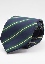 Holliday & Brown for Cruciani & Bella 100% Silk Jacquard  Regimental "5th Lancers" Blu navy, Green and Ivory stripe tie Handmade in Italy 8 cm x 150 cm