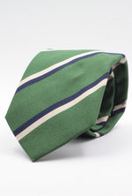 Holliday & Brown for Cruciani & Bella 100% Silk Jacquard  Regimental "Queen's Own Highlanders"  Green, navy blue and ivory stripe tie Handmade in Italy 8 cm x 150 cm