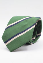 Holliday & Brown for Cruciani & Bella 100% Silk Jacquard  Regimental "Queen's Own Highlanders"  Green, navy blue and ivory stripe tie Handmade in Italy 8 cm x 150 cm