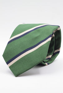 Holliday & Brown for Cruciani & Bella 100% Silk Jacquard  Regimental "Queen's Own Highlanders"  Green, navy blue and ivory stripe tie Handmade in Italy 8 cm x 150 cm