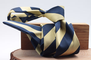 Holliday & Brown for Cruciani & Bella 100% Silk Jacquard  Regimental "4th The Queen's Own Hussars"  Yellow and Blue navy stripe tie Handmade in Italy 8 cm x 150 cm