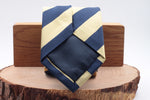 Holliday & Brown for Cruciani & Bella 100% Silk Jacquard  Regimental "4th The Queen's Own Hussars"  Yellow and Blue navy stripe tie Handmade in Italy 8 cm x 150 cm