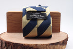 Holliday & Brown for Cruciani & Bella 100% Silk Jacquard  Regimental "4th The Queen's Own Hussars"  Yellow and Blue navy stripe tie Handmade in Italy 8 cm x 150 cm