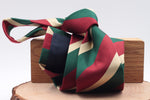 Holliday & Brown for Cruciani & Bella 100% Silk Jacquard  Regimental "5th Royal Inniskilling Dragoon Guards" Red, Green and Beige stripe tie Handmade in Italy 8 cm x 150 cm