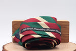 Holliday & Brown for Cruciani & Bella 100% Silk Jacquard  Regimental "5th Royal Inniskilling Dragoon Guards" Red, Green and Beige stripe tie Handmade in Italy 8 cm x 150 cm