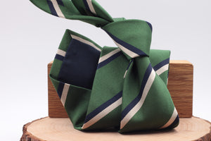 Holliday & Brown for Cruciani & Bella 100% Silk Jacquard  Regimental "Queen's Own Highlanders"  Green, navy blue and ivory stripe tie Handmade in Italy 8 cm x 150 cm