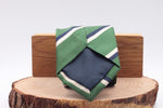 Holliday & Brown for Cruciani & Bella 100% Silk Jacquard  Regimental "Queen's Own Highlanders"  Green, navy blue and ivory stripe tie Handmade in Italy 8 cm x 150 cm