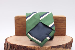 Holliday & Brown for Cruciani & Bella 100% Silk Jacquard  Regimental "Queen's Own Highlanders"  Green, navy blue and ivory stripe tie Handmade in Italy 8 cm x 150 cm