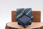 Holliday & Brown for Cruciani & Bella 100% Silk Jacquard  Regimental "5th Lancers" Blu navy, Green and Ivory stripe tie Handmade in Italy 8 cm x 150 cm