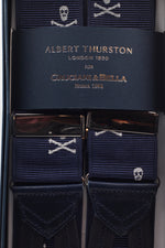 Albert Thurston for Cruciani & Bella Made in England Adjustable Sizing 40 mm Woven Barathea  Black, red and white stripes Braces Braid ends Y-Shaped Nickel Fittings Size: XL