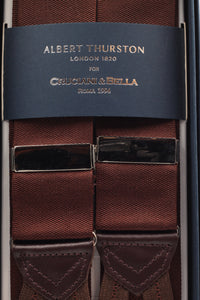 Albert Thurston for Cruciani & Bella Made in England Adjustable Sizing 40 mm Woven Barathea  Brown plain Braces Braid ends Y-Shaped Nickel Fittings Size: XL