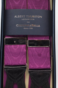 Albert Thurston for Cruciani & Bella Made in England Adjustable Sizing 40 mm Woven Barathea  Purple moiré Braces Braid ends Y-Shaped Brass Fittings Size: XL