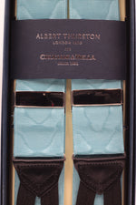 Albert Thurston for Cruciani & Bella Made in England Adjustable Sizing 40 mm Woven Barathea  Sea water moiré Braces Braid ends Y-Shaped Nickel Fittings Size: XL