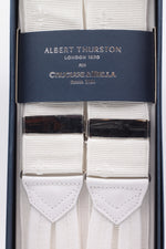 Albert Thurston for Cruciani & Bella Made in England Adjustable Sizing 40 mm Woven Barathea  White, white Florentine lily Braces Braid ends Y-Shaped Nickel Fittings Size: XL