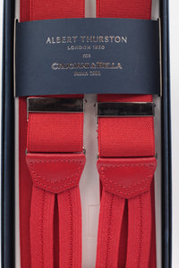 Albert Thurston for Cruciani & Bella Made in England Adjustable Sizing 35 mm elastic red plain braces Braid ends Y-Shaped Nickel Fittings Size: L