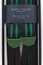 Albert Thurston for Cruciani & Bella Made in England Adjustable Sizing 35 mm elastic blue navy and green braces Braid ends Y-Shaped Nickel Fittings Size: L