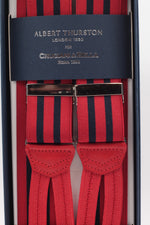 Albert Thurston for Cruciani & Bella Made in England Adjustable Sizing 35 mm elastic red and navy blue braces Braid ends Y-Shaped Nickel Fittings Size: L