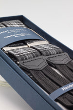 Albert Thurston for Cruciani & Bella Made in England Adjustable Sizing 35 mm elastic black and grey braces Braid ends Y-Shaped Nickel Fittings Size: L