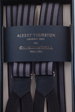 Albert Thurston for Cruciani & Bella Made in England Adjustable Sizing 25 mm elastic braces Blue navy and lilac Braid ends Y-Shaped Nickel Fittings Size: L