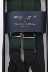 Albert Thurston for Cruciani & Bella Made in England Adjustable Sizing 25 mm elastic braces Bottle Green Plain Braces Braid ends Y-Shaped Nickel Fittings Size: L