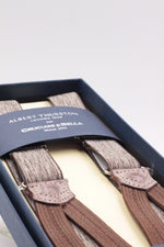 Albert Thurston for Cruciani & Bella Made in England Adjustable Sizing 25 mm elastic braces Brown melange Braid ends Y-Shaped Nickel Fittings Size: L